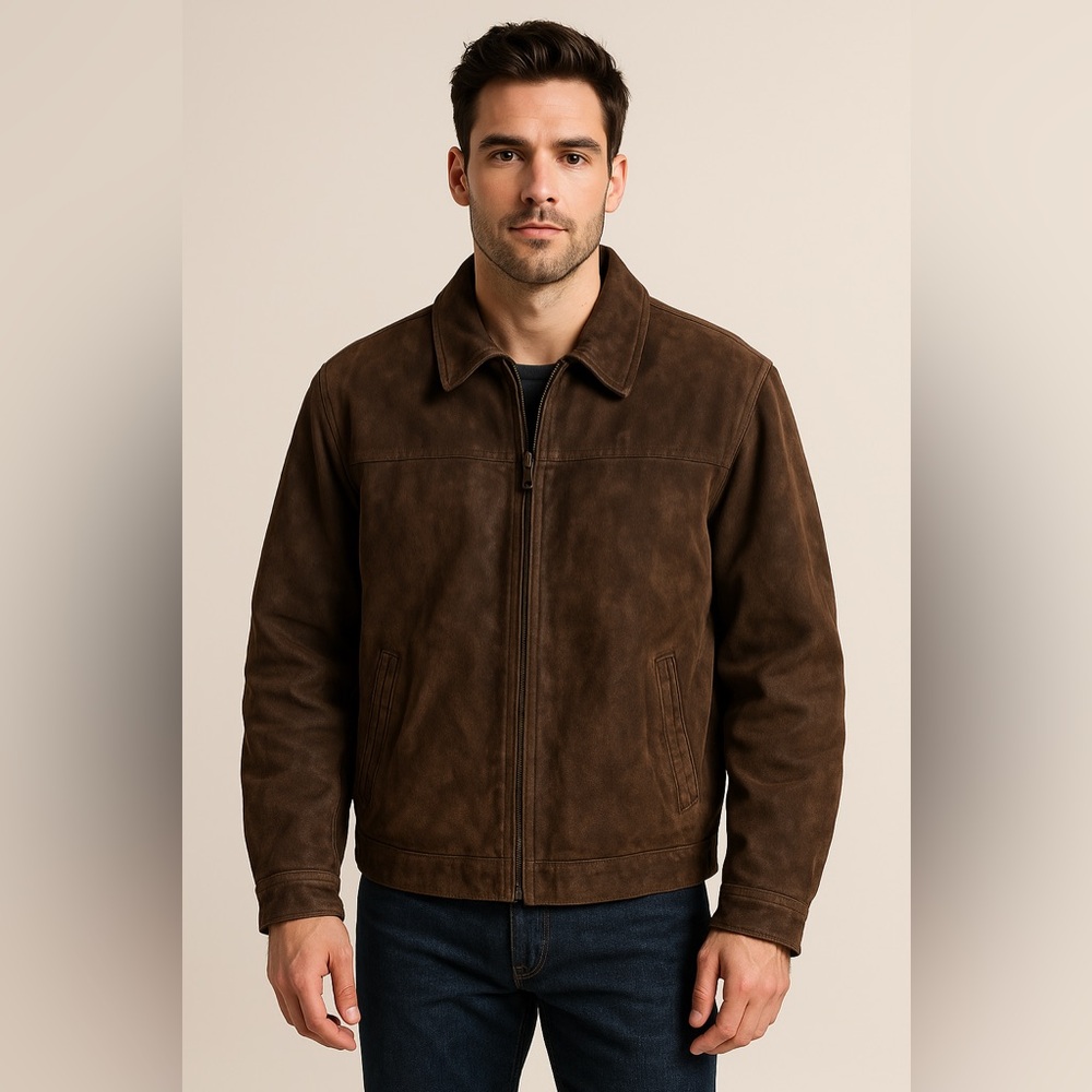 Architect Men’s Brown Genuine Leather Jacket XL | Classic Zip Front Coat